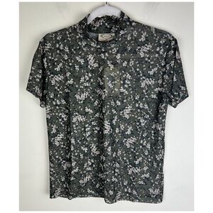 Joyfolie Western Prairie Cottagecore Evi High Neck Mesh Tee Olive Floral XL